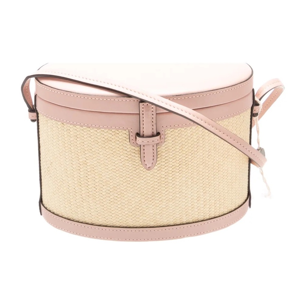 Hunting Season Leather-trimmed woven raffia shoulder bag